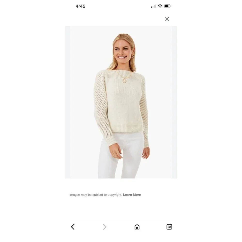 LoveShackFancy Size Small Rosie Alpaca Pointelle Knit Pullover Snow Cream Ivory